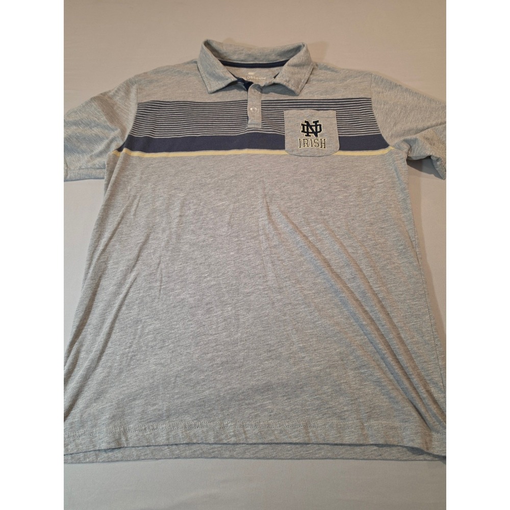 Colosseum Notre Dame Fighting Irish Mens Large Gray Striped Pocket Polo Shirt